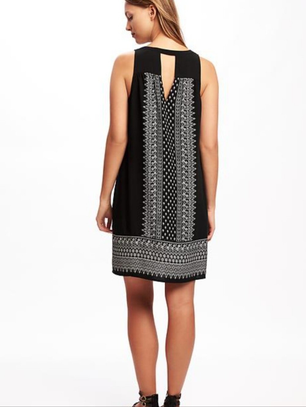 Old Navy Black and White Printed Shift Dress Sz M